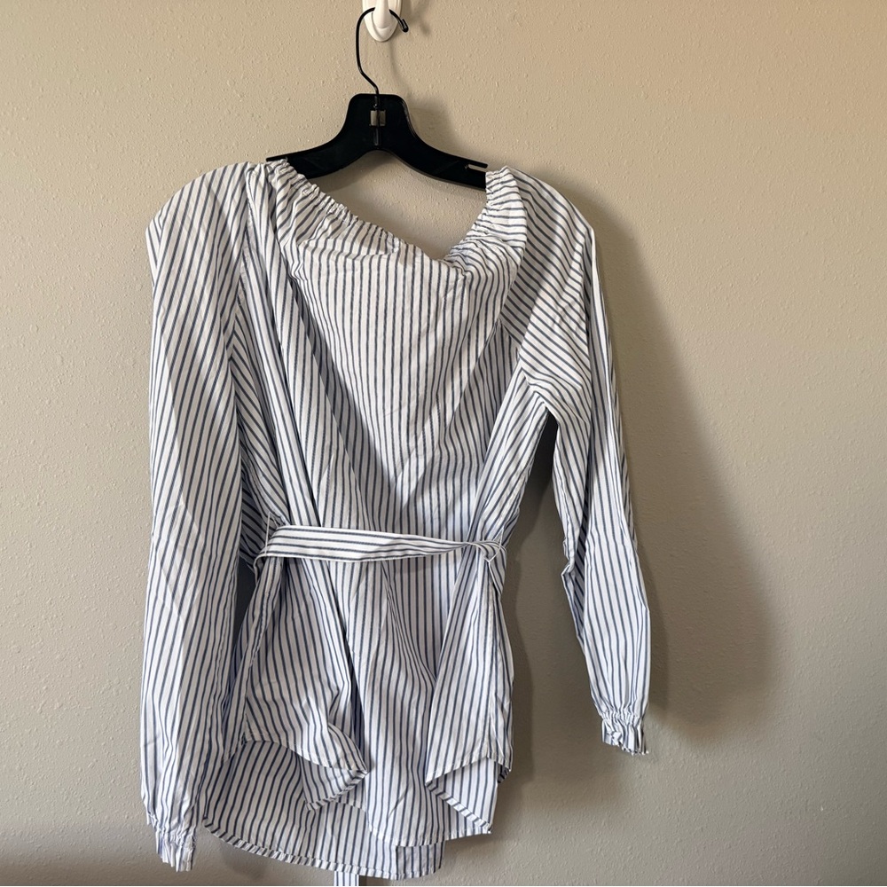 Rag & Bone Sierra Off-Shoulder Striped Top Large Cotton Blue White Boho Chic - Picture 3 of 5